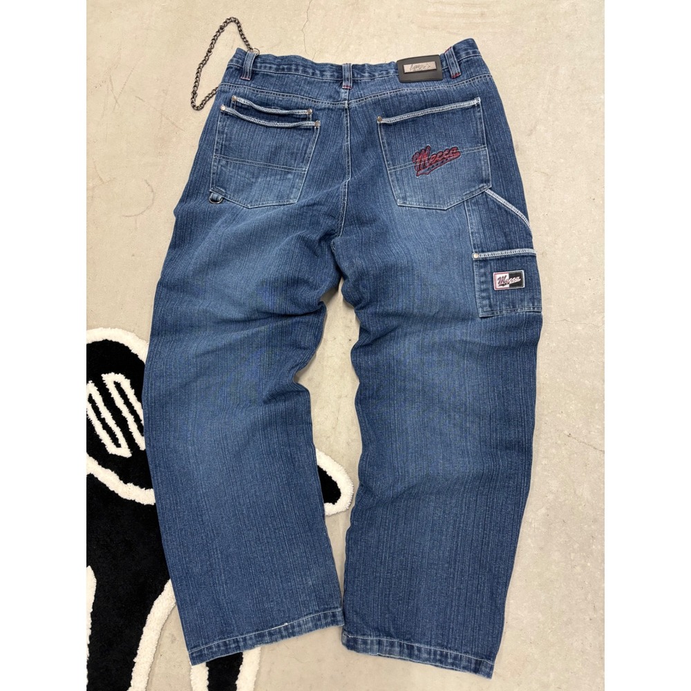 Vintage Mecca Jeans Ltd Baggy Carpenter Denim Pants Blue 38x32 Y2K Hip Hop Chain